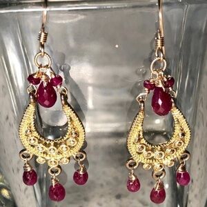 New Genuine Natural Ruby Chandelier Earrings